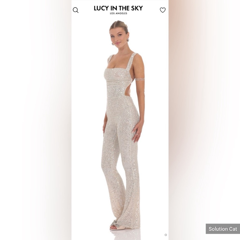 Lucy in the Sky Glittering Champagne Sequin Back Tie Jumpsuit - Small